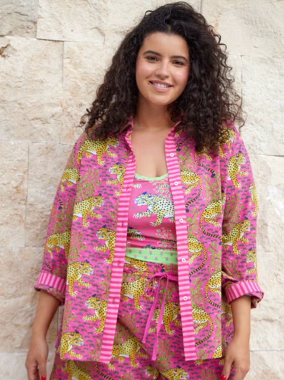 Printfresh Pink Bagheera Print Button-Up Shirt - Salt Air Top